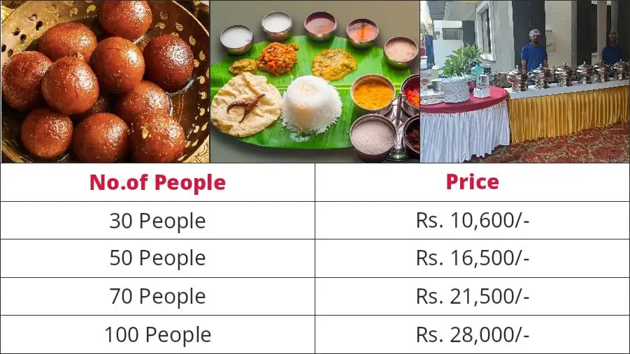 Tamil Nadu style regular vegetarian catering menu with pricing in Bangalore