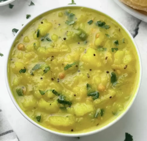 Andhra style aloo saagu served in traditional vegetarian catering in Bangalore