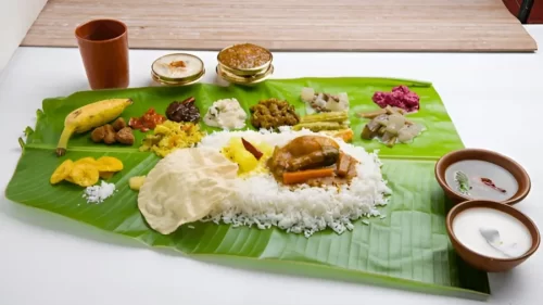 Authentic Andhra vegetarian thali served with multiple curries and sweets