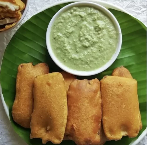 Golden banana bajji served on plate