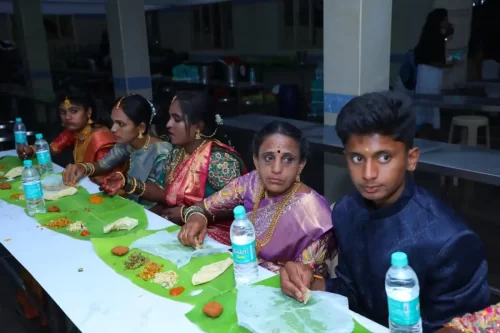 Traditional Andhra full meals served on banana leaves at a function in Bangalore