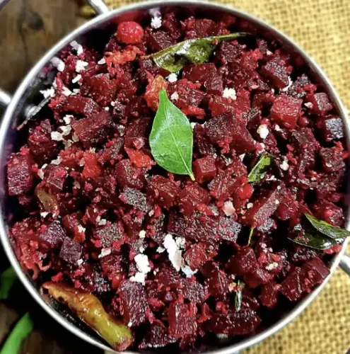 Andhra style beetroot vepudu prepared for catering services in Bangalore