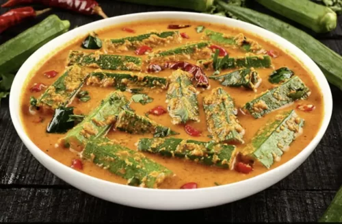 Andhra style bendakaya curry served in banana leaf catering in Bangalore