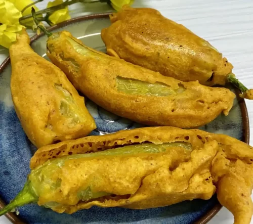 Crispy Andhra style chilli bajji served hot for catering in Bangalore