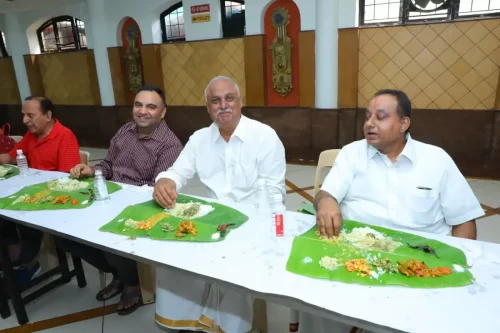 Traditional meal served during cultural celebration on banana leaves