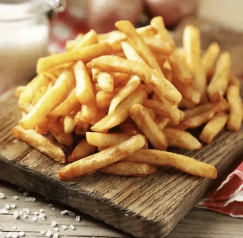Golden crispy French fries served for catering