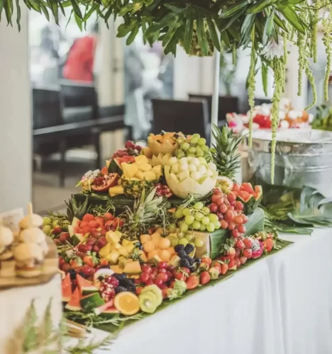 colorful fruit stall arranged for catering buffet