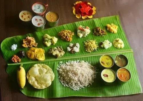 Caterers serving complete Andhra style meals with rice, curries and sweets