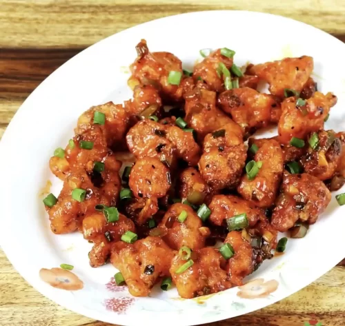 Spicy gobi manchurian dry served as a starter
