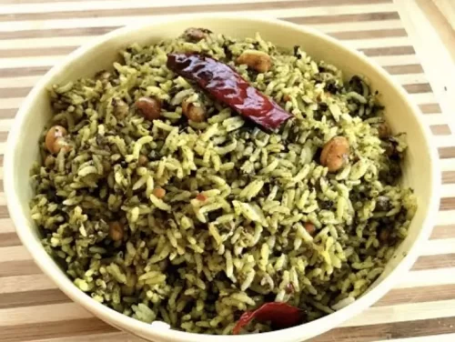 Traditional Andhra gongura pulihora rice prepared for catering events in Bangalore
