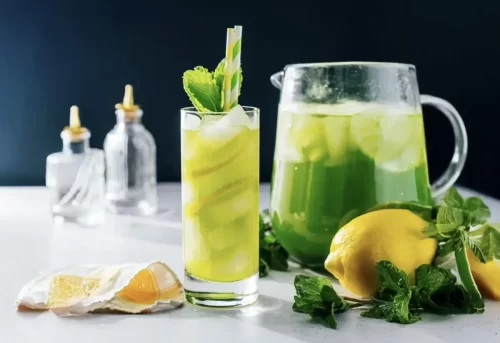 Lemon mint cooler served in glass jar for Andhra style catering Bangalore
