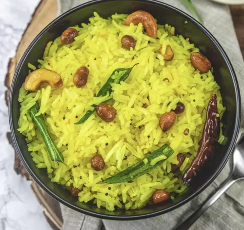 Traditional Andhra lemon rice with peanuts served by catering service in Bangalore