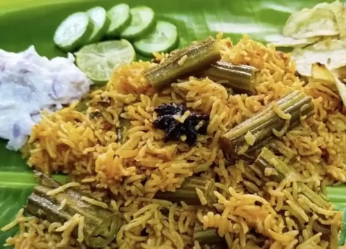 Munagakaya dum biryani prepared in Andhra style for catering