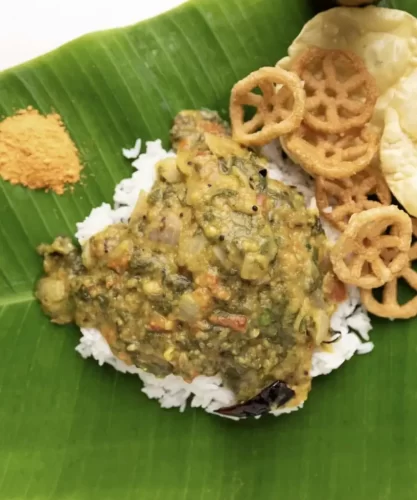 Palakura pappu annam served in Andhra style catering in Bangalore