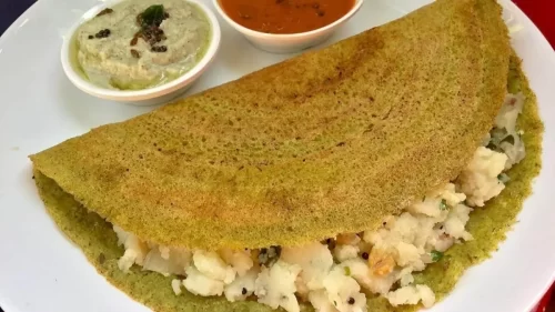 Healthy Andhra style pesarattu with upma served by professional catering service in Bangalore