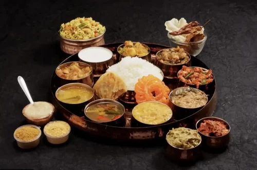 Pure vegetarian Andhra meal spread on plate
