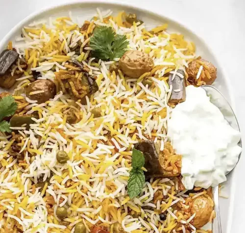 Andhra style veg dum biryani served for catering services in Bangalore