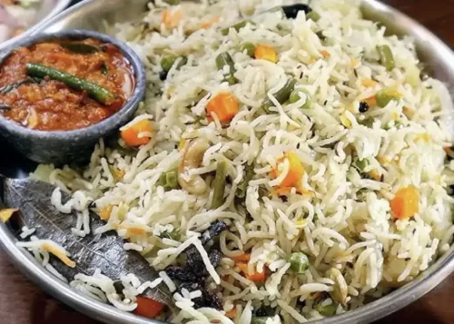 Andhra style veg pulav prepared for catering services in Bangalore