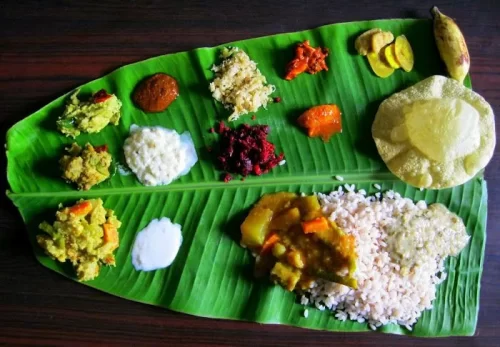 Andhra wedding catering with traditional banana leaf meal service