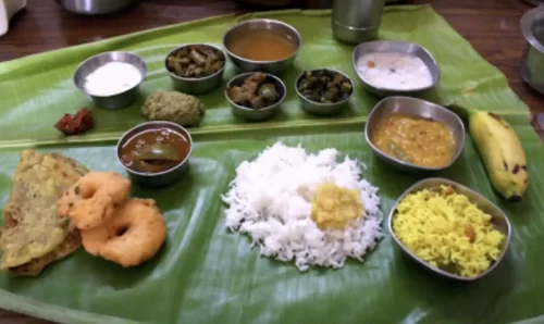Andhra wedding catering meal spread on banana leaf in Bangalore