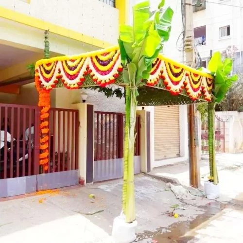 Fresh flower garland chappara decoration for gruhapravesha ceremony entrance
