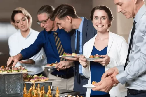 Corporate lunch buffet in Bangalore with vegetarian dishes served for office meetings and corporate events