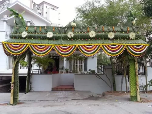 Customized chappara floral decoration designed for gruhapravesham ceremony