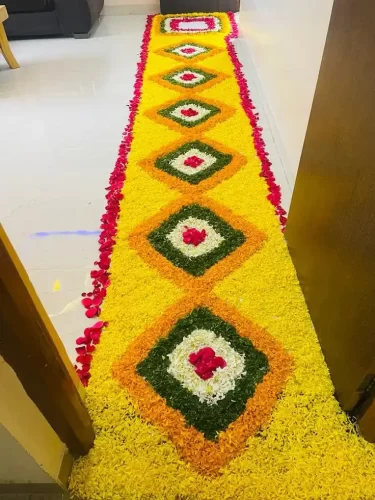 Floral pathway decoration for housewarming ceremony