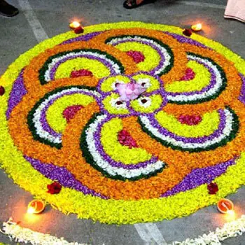 Creative flower rangoli ideas for griha pravesh in Bangalore