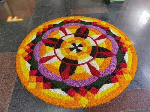 Traditional flower rangoli decoration for gruhapravesha