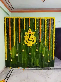 Satyanarayana puja flower decoration for gruhapravesha ceremony