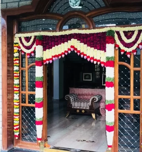 Fresh flower entrance decoration for gruhapravesham main door