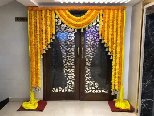 Professional gruhapravesham pooja flower decorators setup