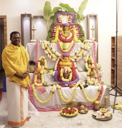 Traditional purohith conducting house warming pooja rituals
