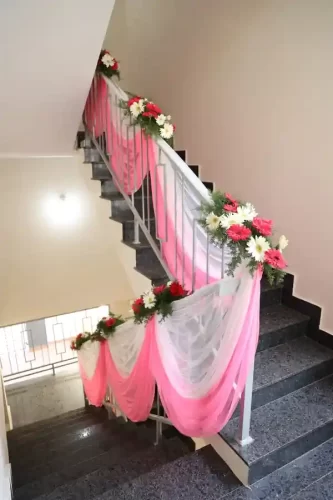 Stair and railing flower decoration for house warming ceremony