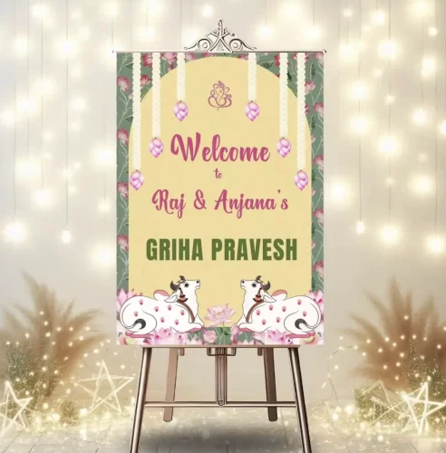 Floral welcome board for housewarming ceremony