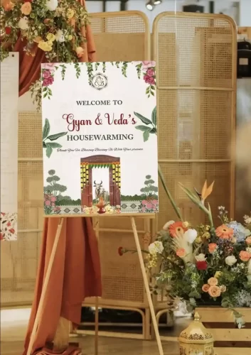 Floral house warming welcome board decoration in Bangalore