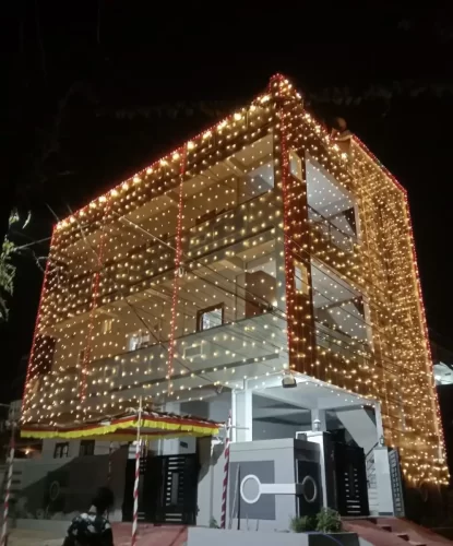 New home pooja decoration with lights in Bangalore