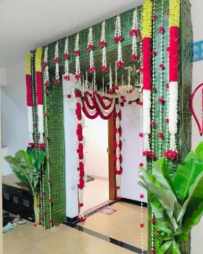 Pandiri flower decoration for apartment housewarming and griha pravesh in Bangalore