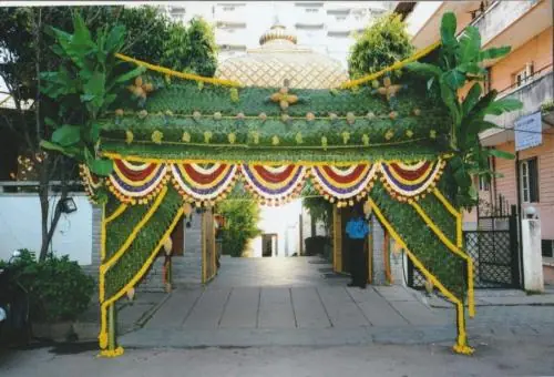 Traditional chappara flower decoration for house warming ceremony in Bangalore