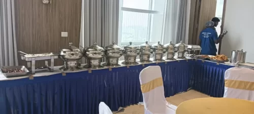 Premium veg buffet counters arranged for gruhapravesha function in Bangalore.