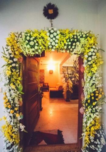 Gruhapravesh entrance door flower decoration Bangalore